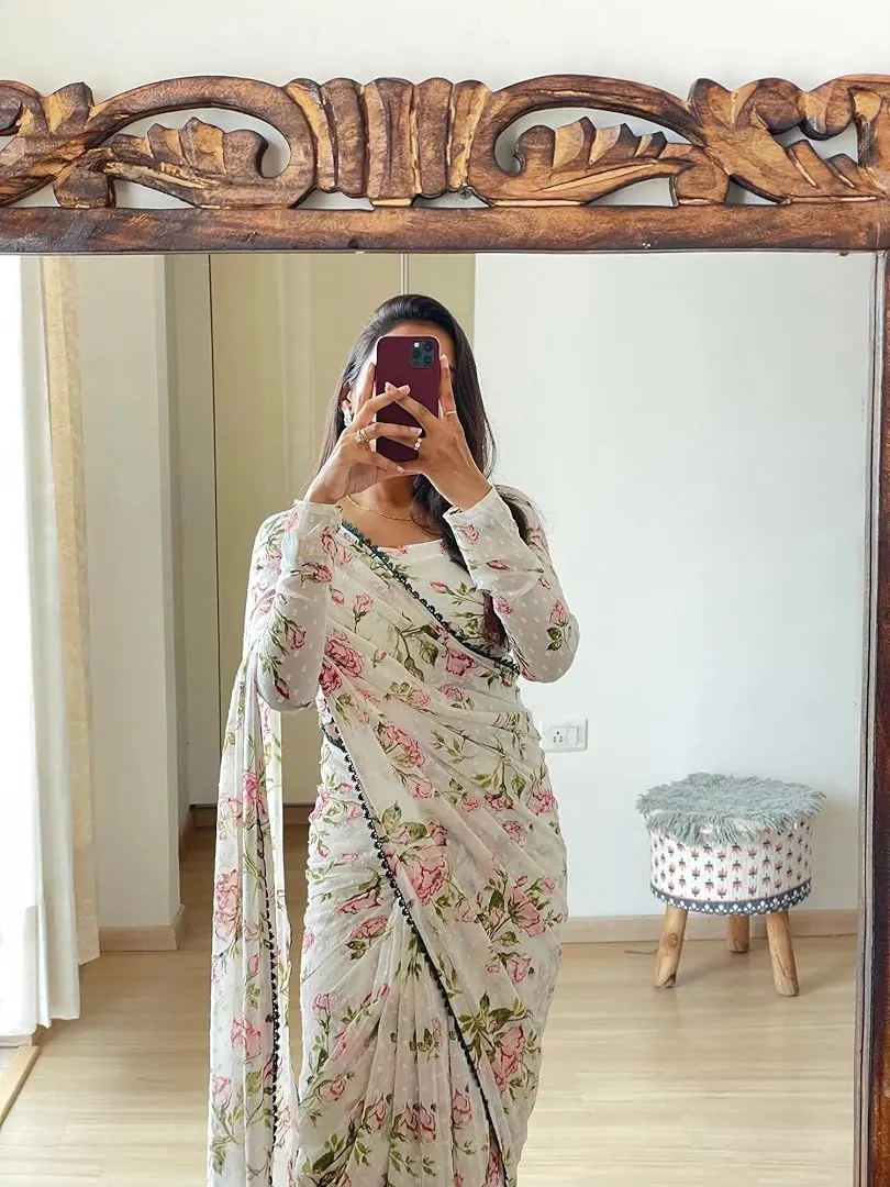 White Printed Saree