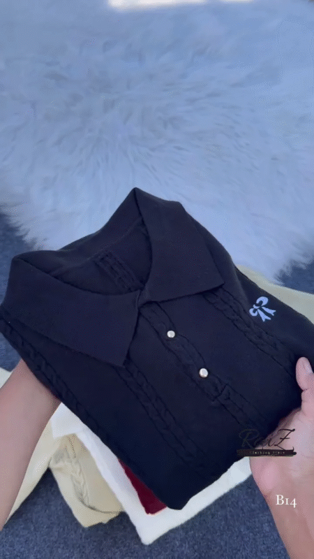 Cable-Knit Polo Sweater Top