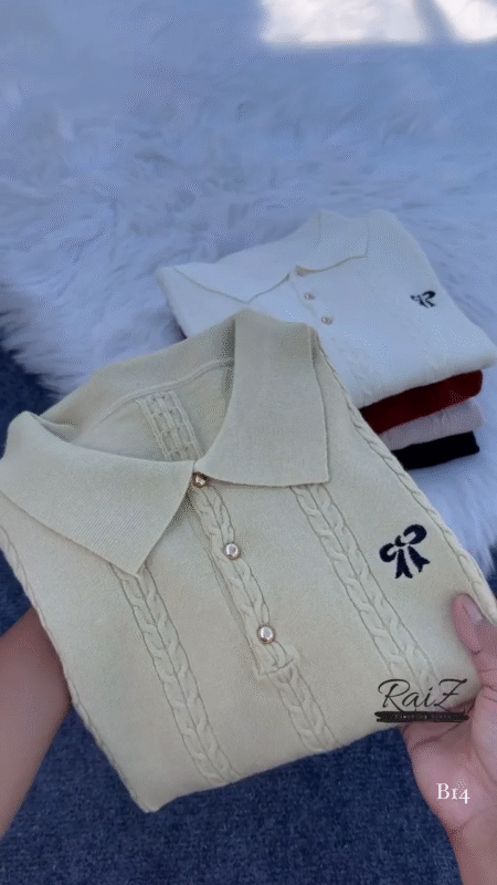 Cable-Knit Polo Sweater Top