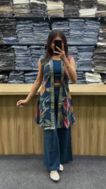 Hot Pink Printed Indo-Fusion Co-Ord Set with Jacket Layer